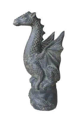 Product image of the product “Sitting dragon on a rock, approx. 75 cm high. Cast stone, handcrafted & colored 75 cm”