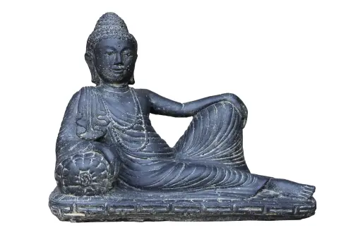 Product image of the product “Half reclining Buddha, stone cast,   62 cm height, cast stone,  handcrafted & coloured 80 cm”