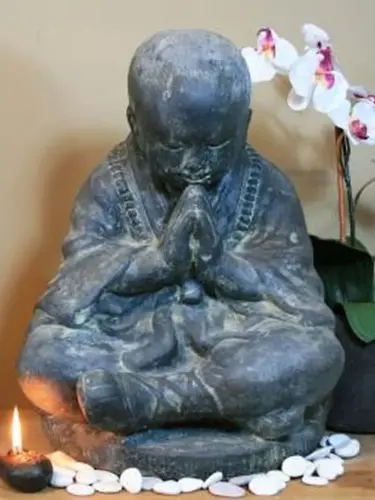Product image of the product “Sitting monk with welcoming hands, in the sizes from 20cm to 80cm. Natural, Antique finish, and Antique finish light Antique finish | 47 cm ”