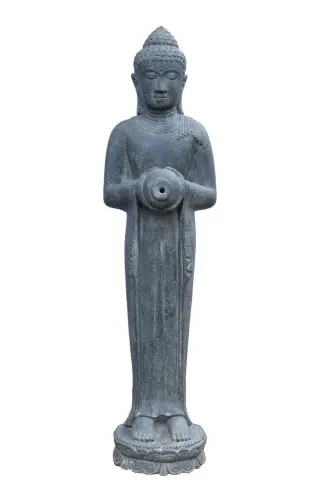 Product image of the product “Standing Buddha with vascular as a water feature, 150 cm height, cast stone, handcrafted & coloured 150 cm”