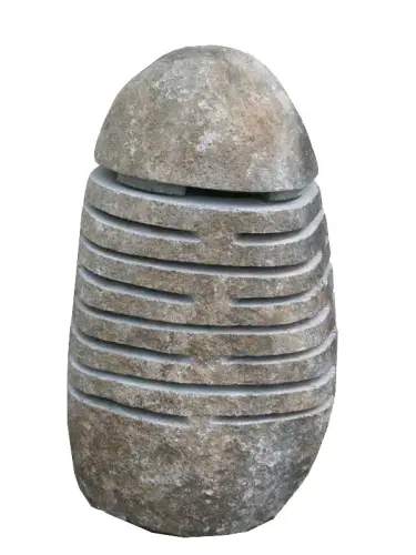 Product image of the product “Garden lantern, 2-piece, slotted, with cover, 35 cm height, natural stone (Riverstone), stonemasonry 35 cm”