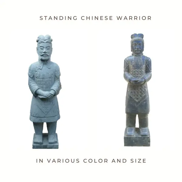 Product image 1 of the product “Chinese warrior, standing, natural stone (Basanite), stonemasonry, in the sizes from 60cm to 220cm. Natural and Antique finish ”