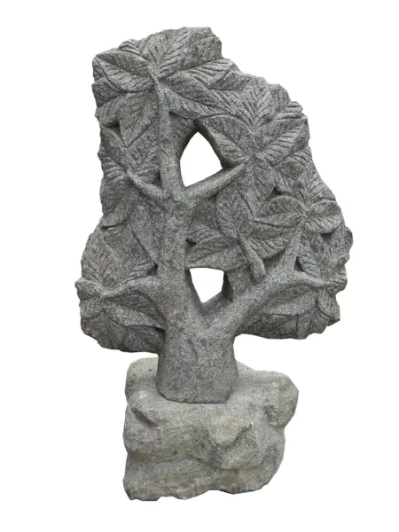 Product image 1 of the product “Tree relief motif on both sides (2 pieces), 75 cm Height | Natural stone (Basanit), stonemasonry ”