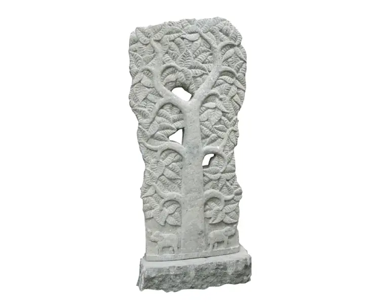 Product image 1 of the product “Tree relief motif on both sides (2 pieces), 170 cm H | Natural stone (Basanit), stonemasonry ”