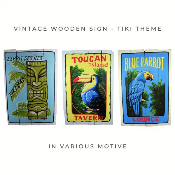 Product image 1 of the product “Vintage decorative wooden sign in various motive - Tiki theme choice. ”