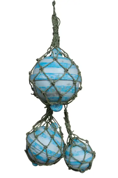 Product image 1 of the product “Decoration buoys - Set of 3, blue-white, different sizes: 12x12x13cm, 14x14x17 cm and 18x18x20cm ”