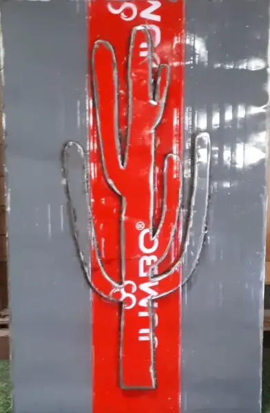 Product image 1 of the product “Cacti on panel - wall hanger, 85cm width x 135cm height, object from upcyceled oil barrel. ”