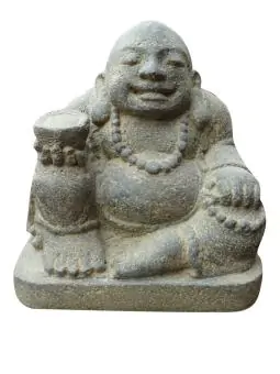 Product image 1 of the product “China Buddha sitting, cast stone 32cm height, rather rough, thicker base. Bowl right hand, chain left hand in front P-SChB-032af ”