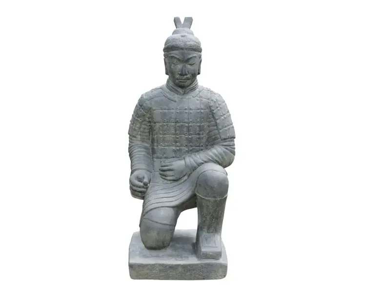 Product image 1 of the product “Chinese warrior - kneeling, sizes 50cm and 100cm, cast stone, Antique finish ”