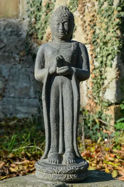 Product image 1 of the product “Standing Buddha - India, in the sizes from 50cm to 190cm | Cast stone, handcrafted & coloured ”