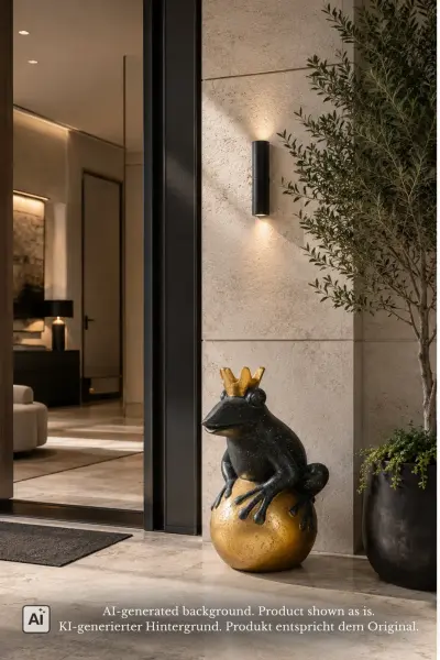 Product image 1 of the product “Frog Prince sitting on ball, approx. 50cm height, cast stone, hollow, handcrafted & coloured ”