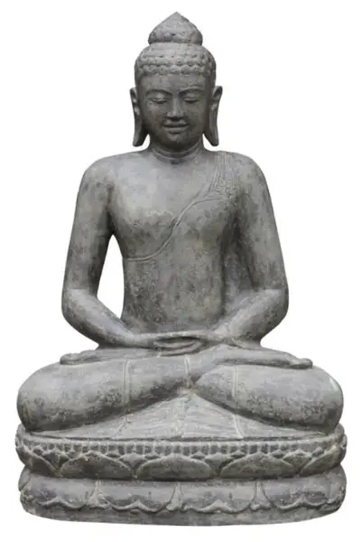 Product image 1 of the product “Sitting buddha, India, 150 cm height, cast stone, hollow, handcrafted & coloured 150 cm (PL-SB-150EAF)”