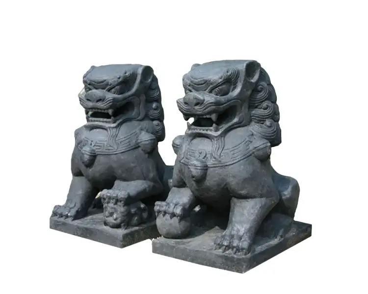 Product image 1 of the product “Temple lions set of 2, 60 cm height, cast stone, hollow, handcrafted & coloured 60 cm - Light”