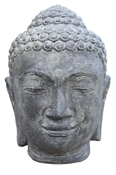 Product image 1 of the product “Buddha head as a water featur, Casted Stone, in the sizes from 30cm to 150cm, Antique finish 150 cm”