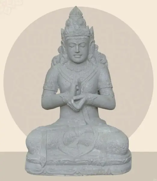 Product image 1 of the product “Seated Dewi Sri, position chakra turning the wheel, 79 cm high riverstone grey, modell with sativa ”