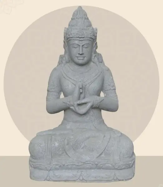 Product image 1 of the product “Seated Dewi Sri, position chakra turning the wheel, 79 cm high riverstone grey, modell with sativa ”