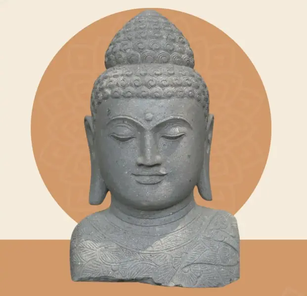 Product image 1 of the product “Buddha bust with floral carving, 55 x 40 x 80cm. Natural stone (river stone), stonemasonry ”