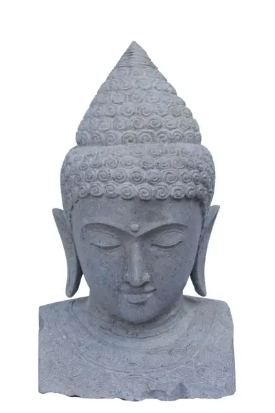 Product image 1 of the product “Buddha bust with floral carving, 40 x 40 x 100cm. Natural stone (river stone), stonemasonry ”