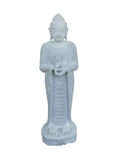 Product image 1 of the product “Standing Buddha made of Riverstone in Dharmachakra position - gesture of wheel of the teaching of Dharma. About 120cm height. ”