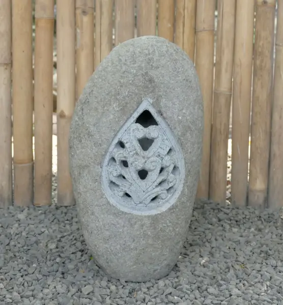 Product image 1 of the product “Riverstone Lantern with carved motiv on one side, Light can shine through! ”