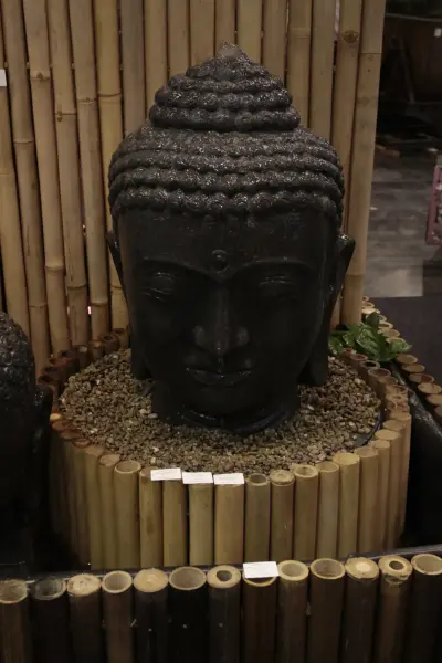 Product image of the product “Buddha head as a water feature, 35x32x50cm, cast stone, hollow, handcrafted & coloured 50 cm”