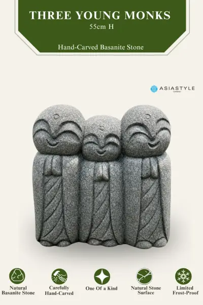 Product image of the product “Group of Three Young Monks, 55 cm Height, Natural Stone ”