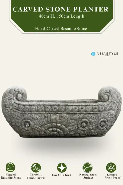 Product image of the product “Carved Stone Planter, 40 cm Height, 150 cm Length, Natural Stone ”