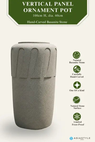 Product image of the product “Pot with Vertical Panel Ornaments, 100 cm Height, 60 cm Dia, Natural Stone ”