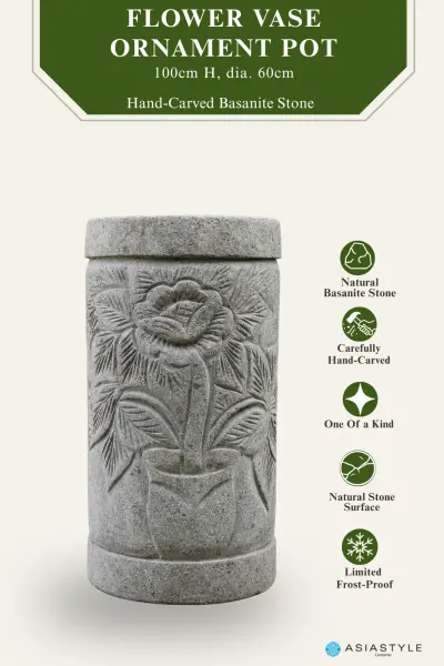 Product image of the product “Pot with Flower Vase Ornaments, 100 cm Height, 60 cm Dia, Natural Stone ”