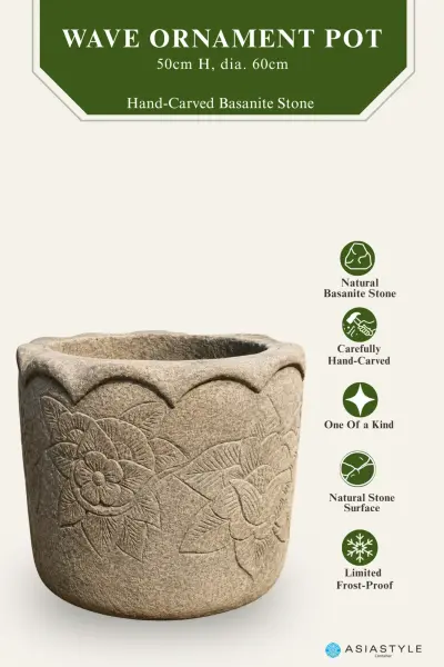Product image of the product “Pot with Wave Ornaments, 50 cm Height, 60 cm Dia, Natural Stone ”