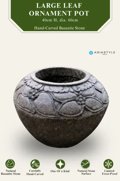 Product image of the product “Pot with Large Leaf Ornaments, 40 cm Height, 60 cm Dia, Natural Stone ”