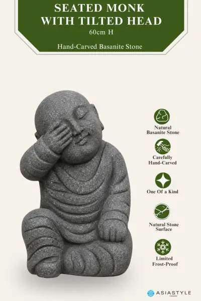 Product image of the product “Seated Monk with Tilted Head, 60 cm Height, Natural Stone ”