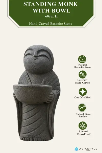Product image of the product “Standing Monk with Bowl, 60 cm Height, Natural Stone ”