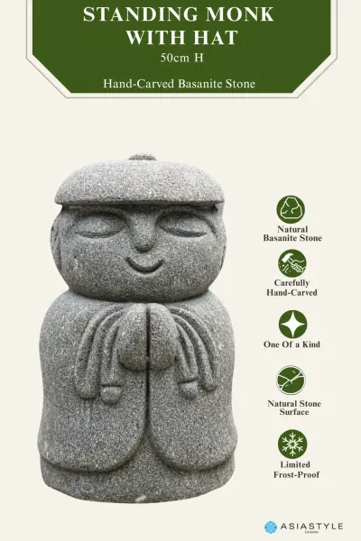 Product image of the product “Standing Monk with Hat, 50 cm Height, Natural Stone ”