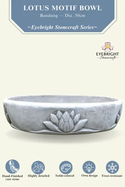 Product image of the product “Bandung - Bowl with lotus motive, single flower, Ø 50 cm | cast stone ”