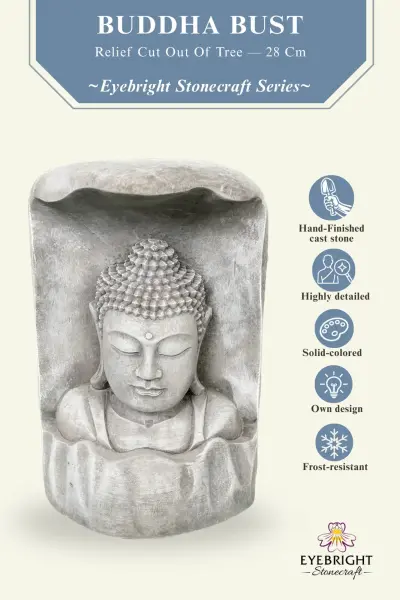 Product image of the product “Anwar - Buddha Bust, relief cut out of tree, 28cm H | cast stone ”