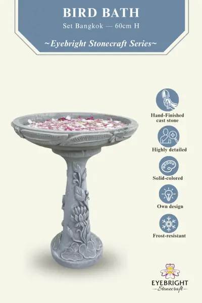 Product image of the product “Set Bangkok – Bird Bath | 60 cm Height, Ø Bowl 50 cm | Casted Stone ”