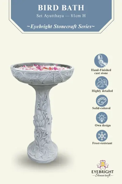 Product image of the product “Set Ayutthaya – Bird Bath | 81 cm Height, Ø Bowl 50 cm | Casted Stone ”