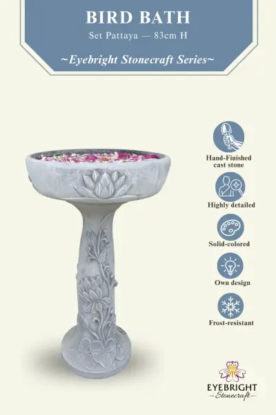 Product image of the product “Set Pattaya – Bird Bath | 83 cm Height, Ø Bowl 50 cm | Casted Stone ”
