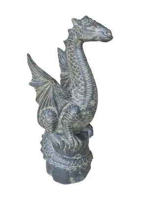 Product image of the product “Sitting dragon on a rock, approx. 75 cm high. Cast stone, handcrafted & colored 75 cm”