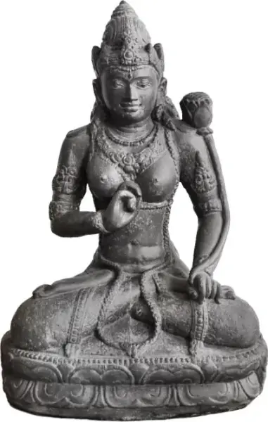 Product image of the product “Seated Dewi Tara, 72cm Height | Cast Stone, Hollow, Antique Finish Antique finish light”