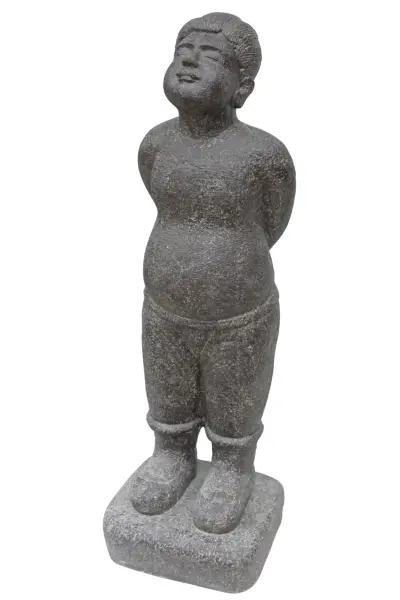 Product image of the product “Corean inspired statue.Standing Boy. 47 x 40 x 148cm. Stone cast, handcrafted & coloured ”