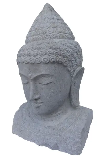 Product image of the product “Buddha bust with floral carving, 65 x 60 x 120cm. Natural stone (river stone), stonemasonry ”