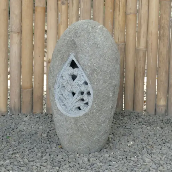 Product image of the product “Riverstone Lantern with carved motiv on one side, Light can shine through! ”