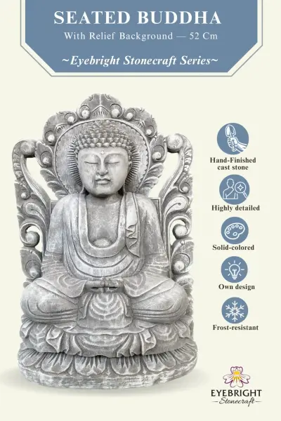 Product image 3 of the product “Bodhi - Buddh, seated in front of relief, 52 cm H | cast stone ”