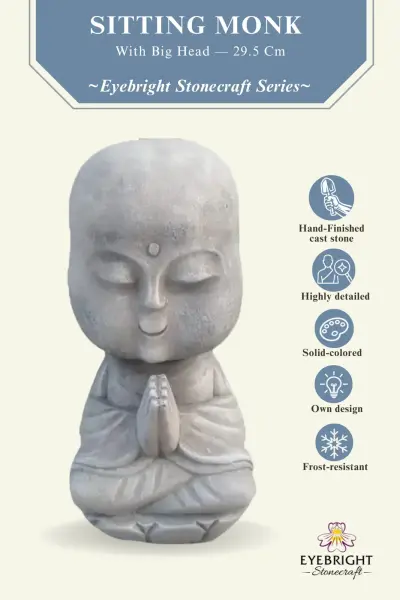 Product image 3 of the product “Ishaan - Sitting Monk Big Head, 29.5cm Height | cast stone ”