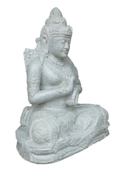 Product image 3 of the product “Seated Dewi Sri made of Riverstone in Dharmachakra gesture of wheel of the teaching of the Dharma. in the sizes from 45cm to 100cm, Natural finish ”