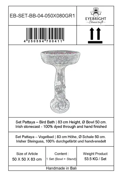 Product image 4 of the product “Set Pattaya – Bird Bath | 83 cm Height, Ø Bowl 50 cm | Casted Stone ”