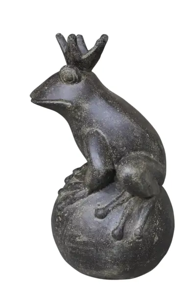Product image 4 of the product “Frog Prince sitting on ball, approx. 30cm height, cast stone, hollow, handcrafted & coloured ”