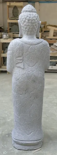Product image 5 of the product “Standing Buddha with floral carving, Greeting position. 39 x 30 x 129cm. Natural stone (river stone), stonemasonry ”